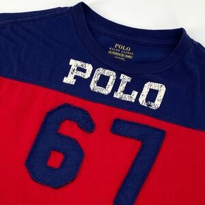 Polo Ralph Lauren Boys XL 18-20 Red Navy Blue Colorblock 67 Graphic T-Shirt